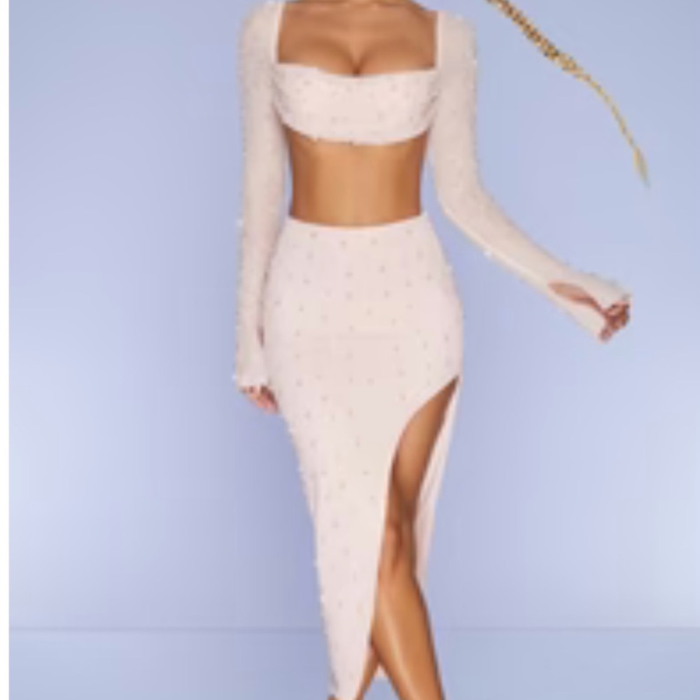 OH POLLY Pink Beaded top and long skirt with slit